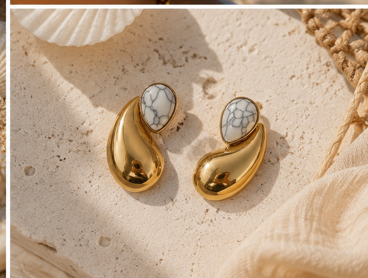 Boucles d'Oreilles Gouttes Dorées – Acier Inoxydable