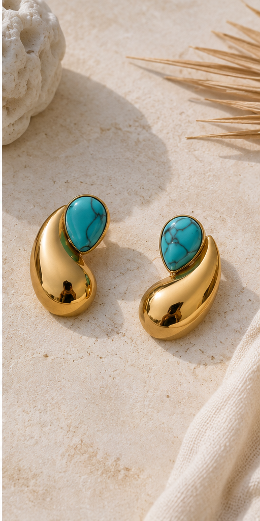 Boucles d'Oreilles Gouttes Dorées – Acier Inoxydable