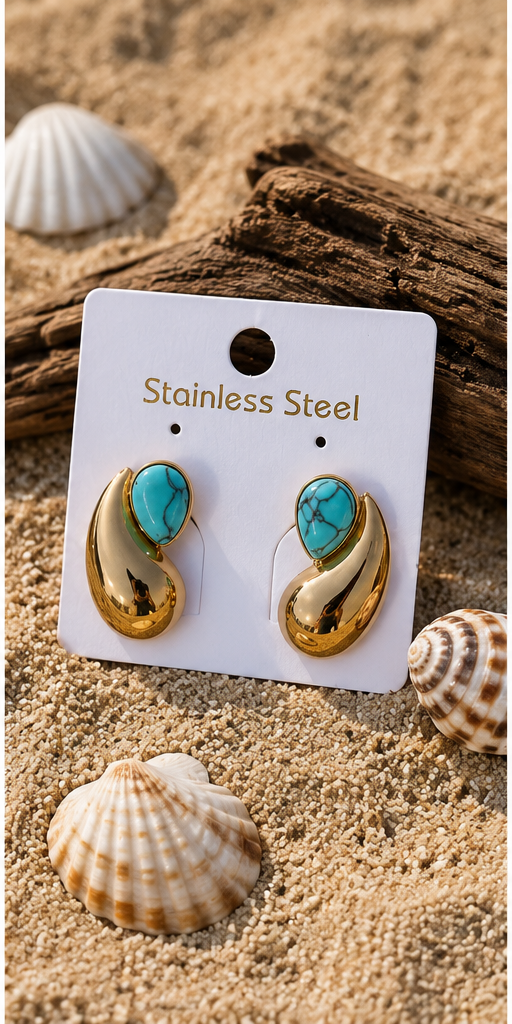 Boucles d'Oreilles Gouttes Dorées – Acier Inoxydable